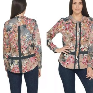 TOLANI COLLECTION 'ADELE' Floral Print Roll-Tab Sleeve Modal Blouse Top Shirt‎ L